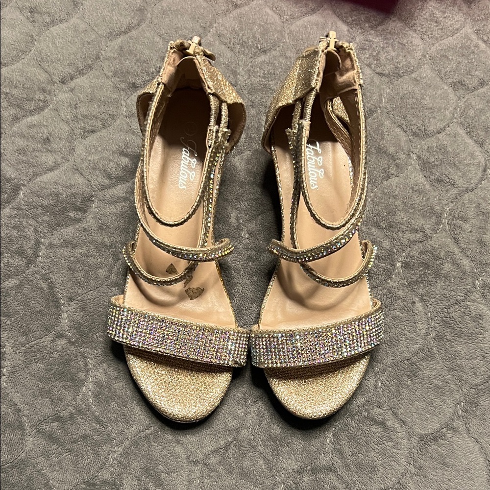 Kids Gold Sparkle Sandals with rhinestones